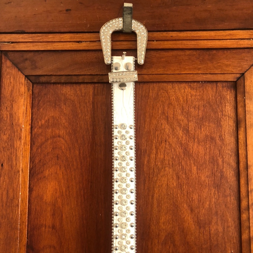 Rhinetone Leather White  Belt